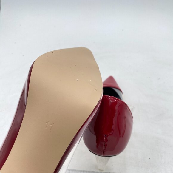 FSJ Red Clear Pointed Toe Shiny High Cone Heel Pumps Classic Party Dress Shoes - Picture 5 of 8